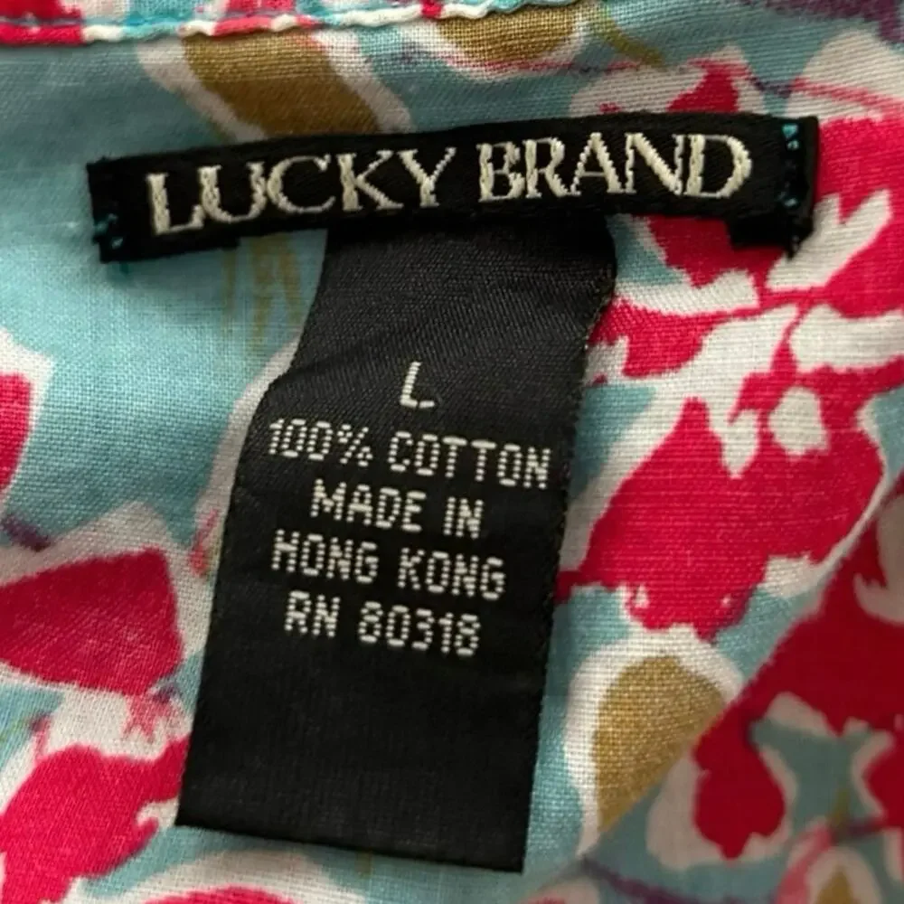 Vintage Lucky Brand Mandarin Collar Floral Top Sleeveless Cotton Large - Picture 7 of 9